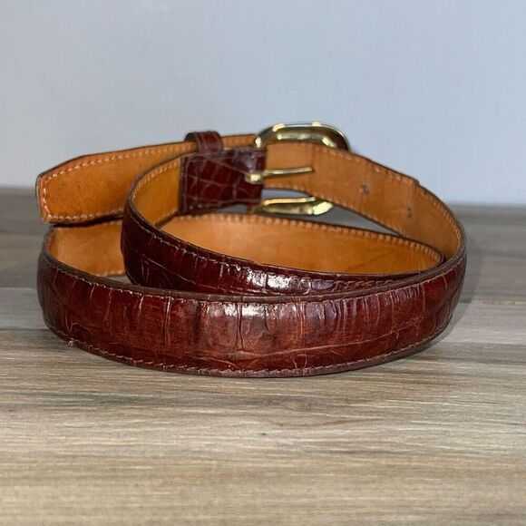 Omega Leather Belt Mens Medium Brown Gold Tone Buckle #4293 Made In America - Picture 3 of 7